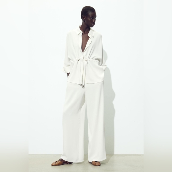 Zara Tops - ZARA 2 PIECES SET GATHERED KIMONO SHIRT AND CREPE WIDE LEG PANTS SIZE XS/S